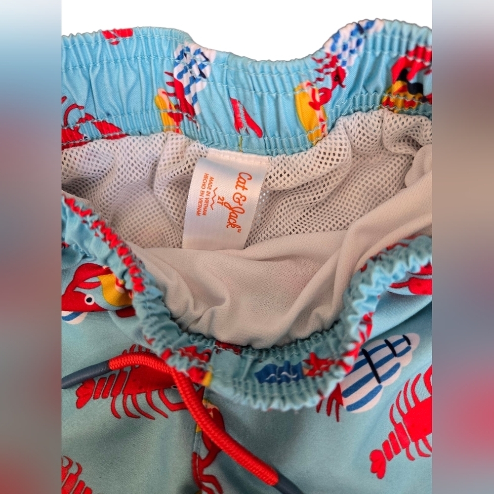 Cat & Jack Navy and Light Blue Lobster Bathing Suit 2t - Picture 4 of 5